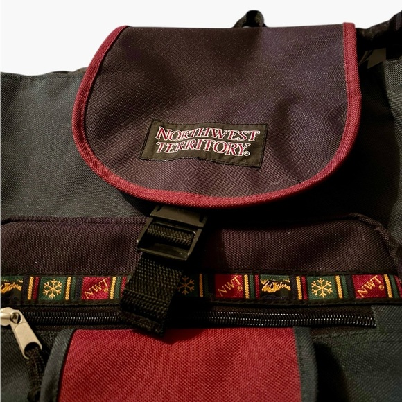 Vintage Northwest Territory Backpack Green Canvas Leather Trim Multiple Pockets - Picture 2 of 4